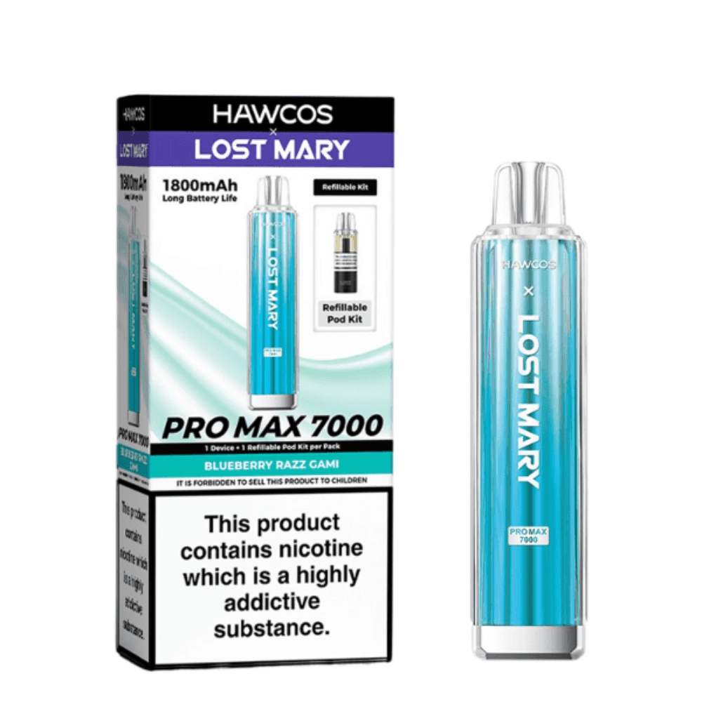 Hawcos x Lost Mary Pro Max 7000 Box of 10 Blueberry Razz Gami