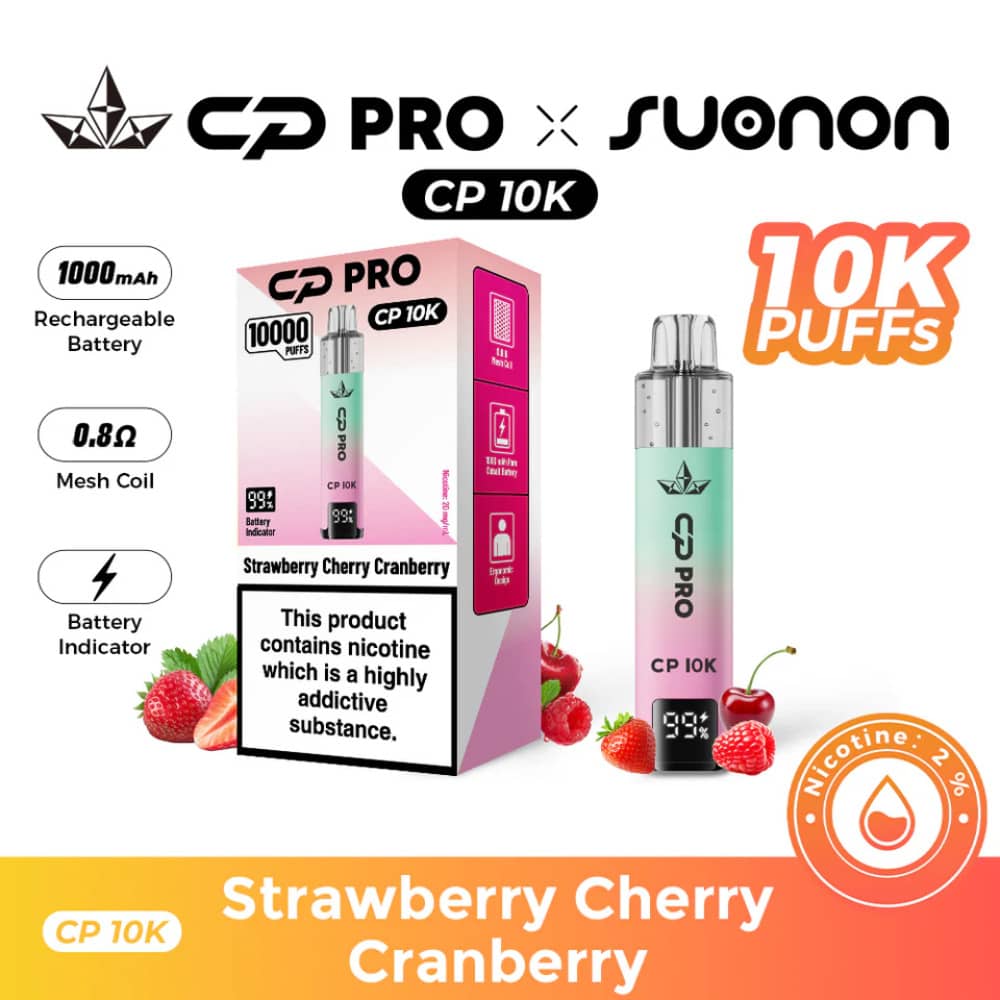 Crystal Pro CP 10k Vape Kit Box of 5 Strawberry Cherry Cranberry