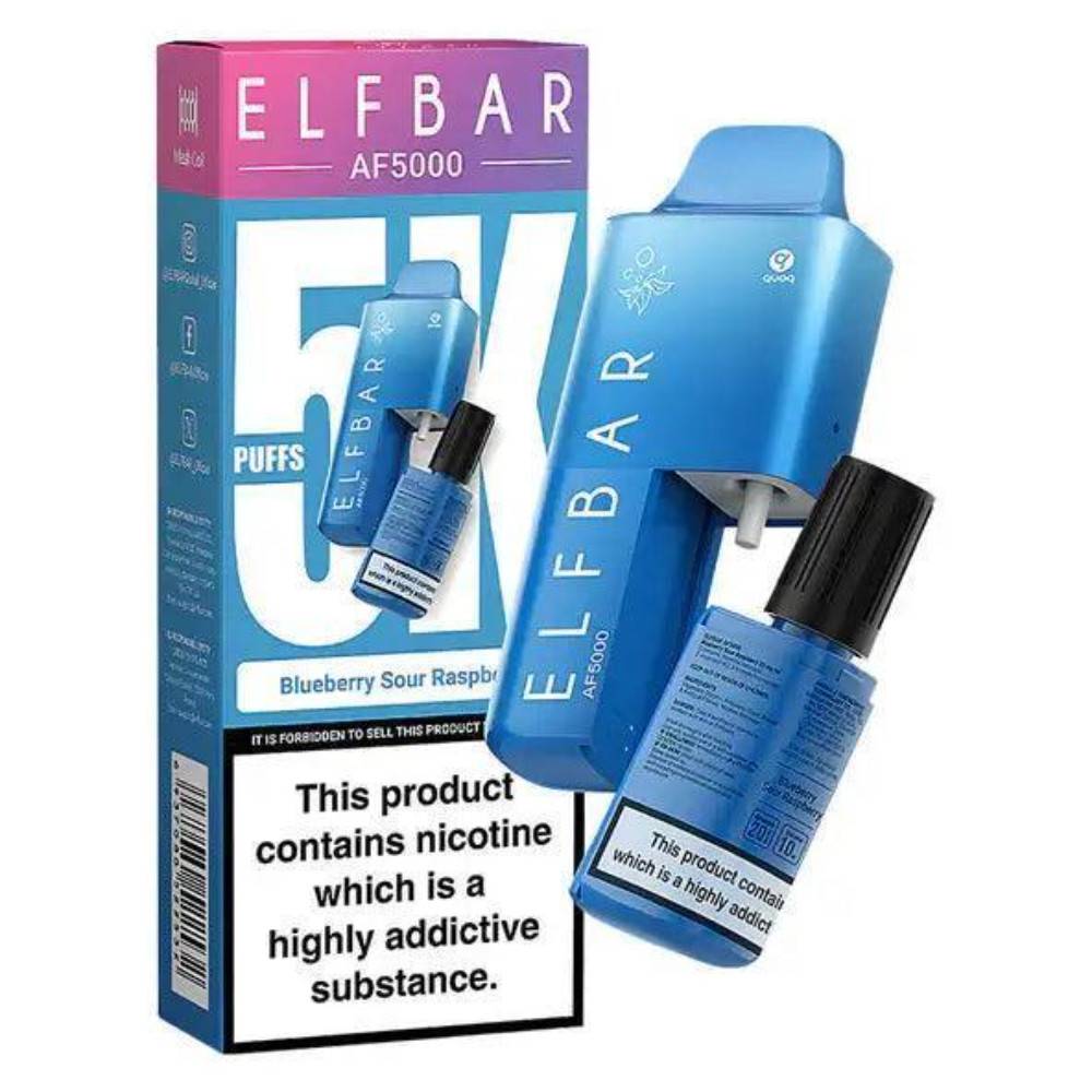 Elf Bar Af5000 Vape Kit Box of 5 Blueberry Sour Raspberry