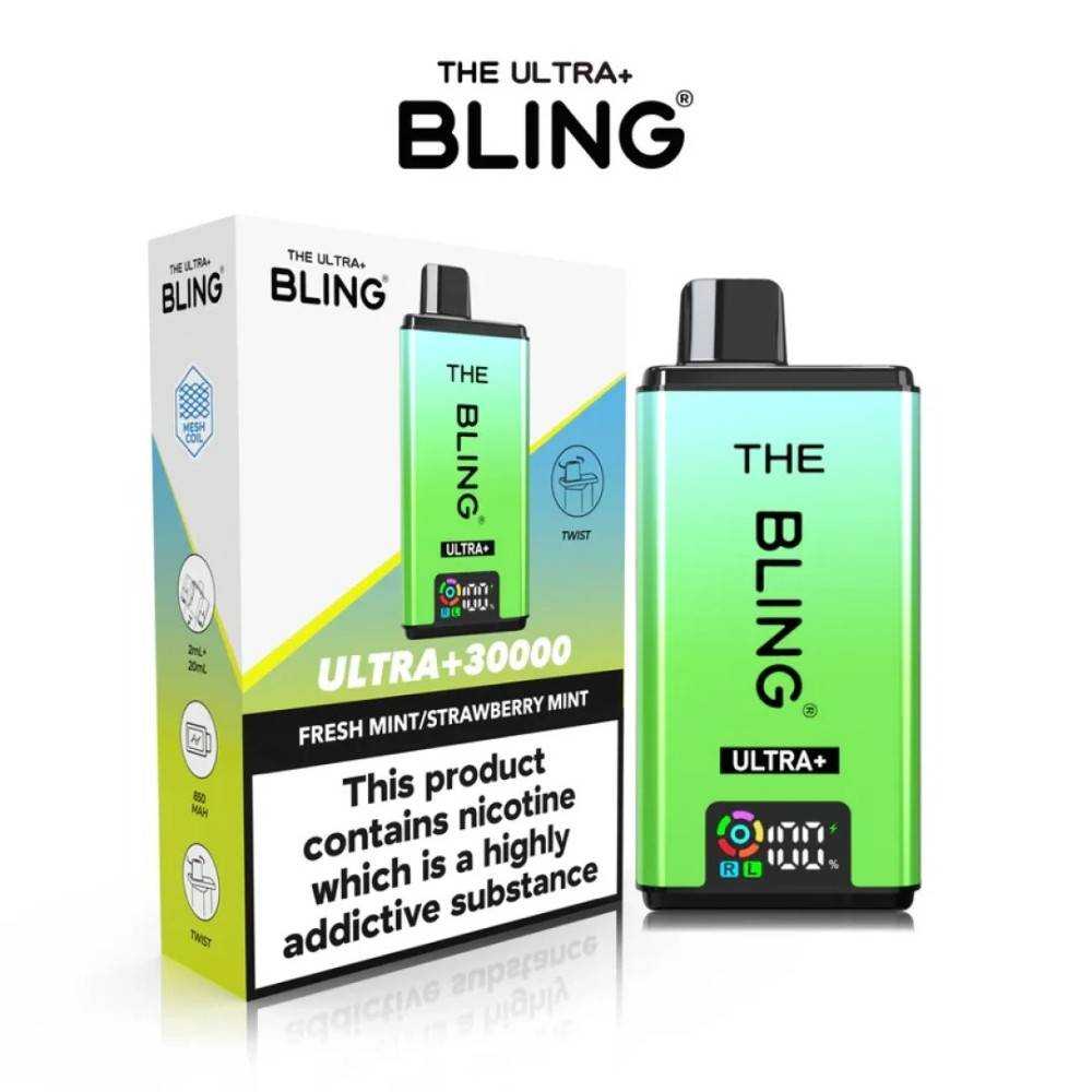 The Crystal Bling Ultra Plus 30k Vape Kit Box of 5 Fresh Mint / Strawberry Mint