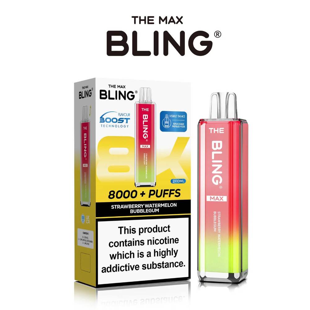 The Crystal Bling Pro Max 10k Vape Kit Box of 5 Strawberry Watermelon Bubble Gum