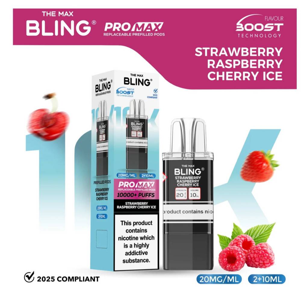 The Crystal Bling Pro Max 10k Pods Pack of 5 Strawberry Raspberry Cherry Ice