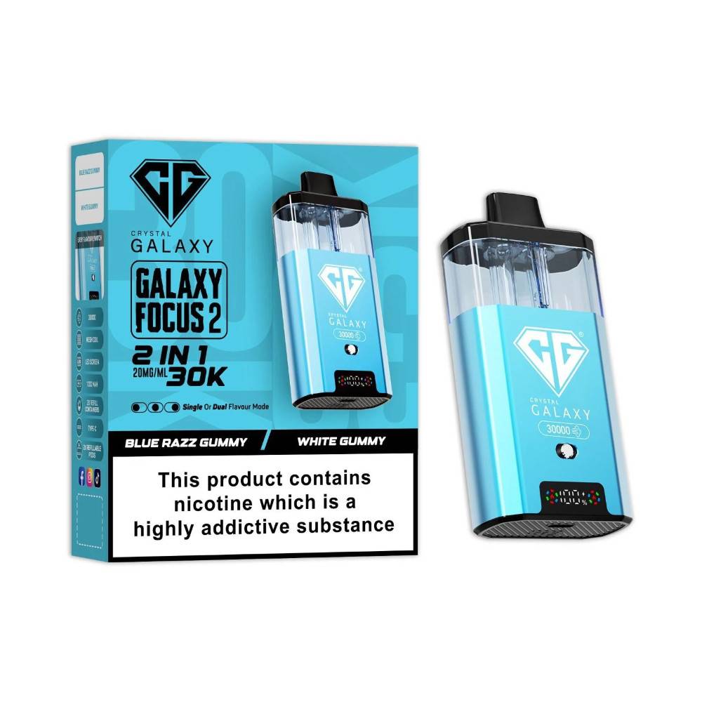 Crystal Galaxy 30k Focus 2 Vape Kit Box of 5 Blue Razz Gummy/White Gummy