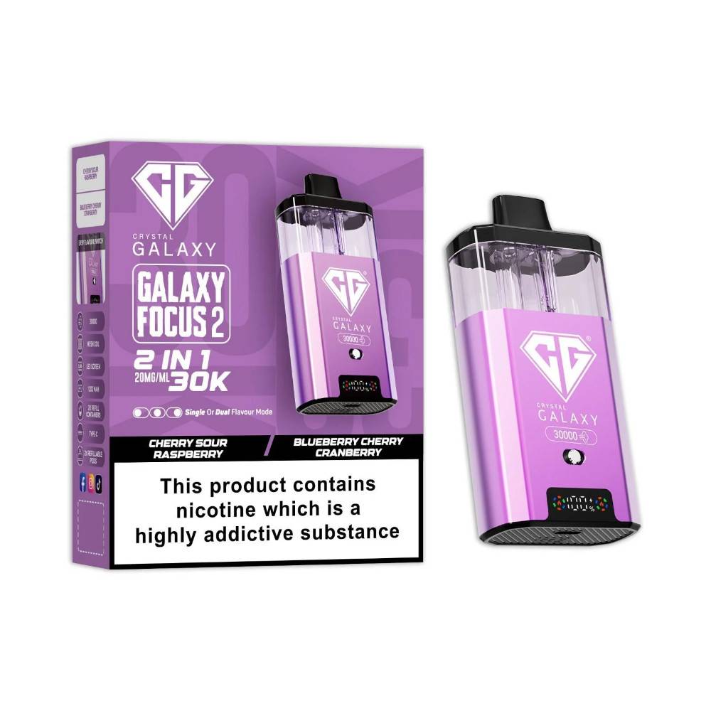 Crystal Galaxy 30k Focus 2 Vape Kit Box of 5 Cherry Sour Raspberry/Blueberry Cherry Cranberry