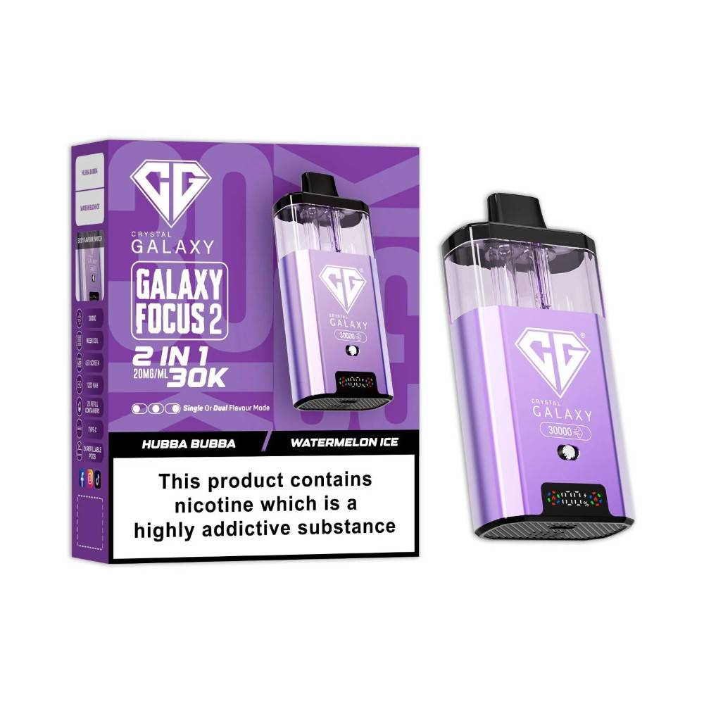 Crystal Galaxy 30k Focus 2 Vape Kit Box of 5 Hubba Bubba/Watermelon Ice