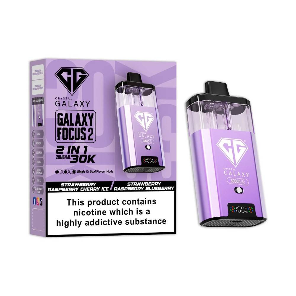 Crystal Galaxy 30k Focus 2 Vape Kit Box of 5 Strawberry Raspberry Cherry Ice/Strawberry Raspberry Blueberry