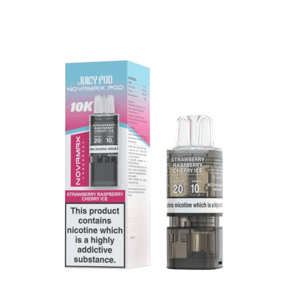 Juicy Pod Novamax 10K Pods Pack of 10 Strawberry Raspberry Cherry Ice