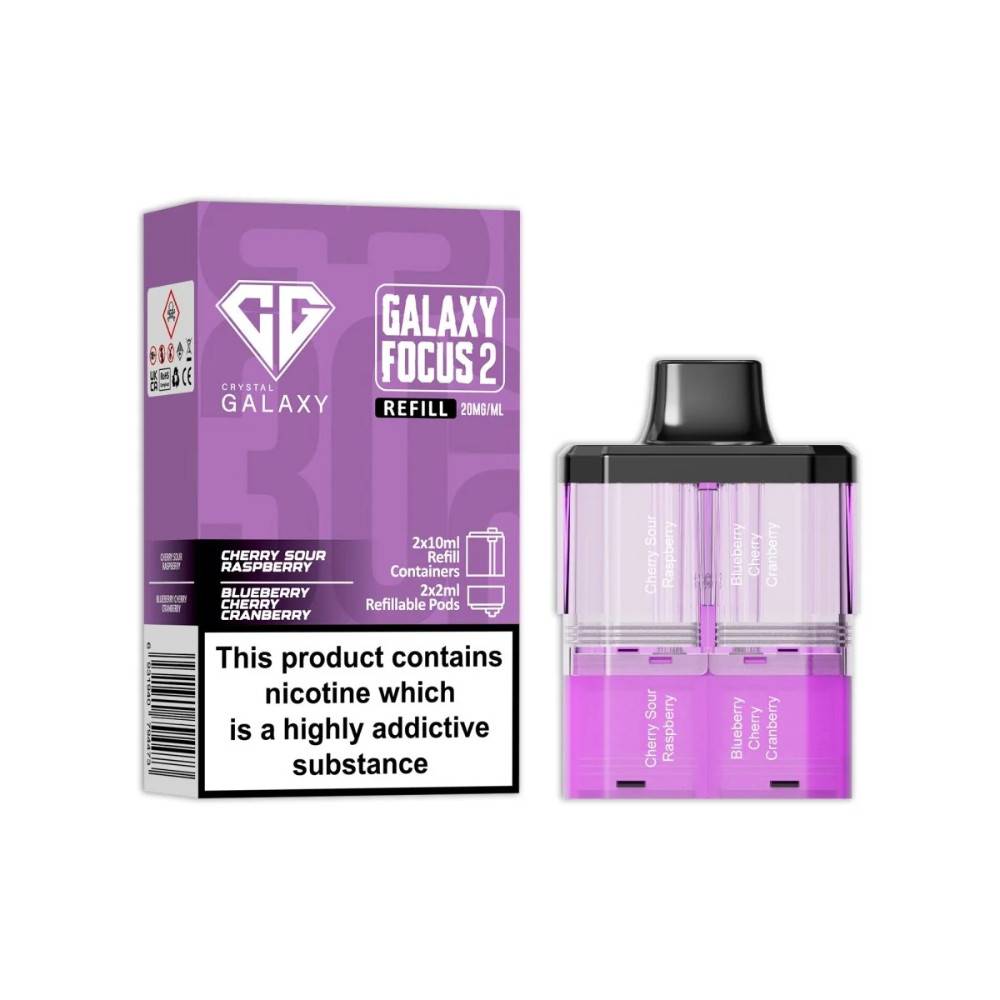 Crystal Galaxy 30k Focus 2 Pods Pack of 5 Cherry Sour Raspberry /  Blueberry Cherry Cranberry