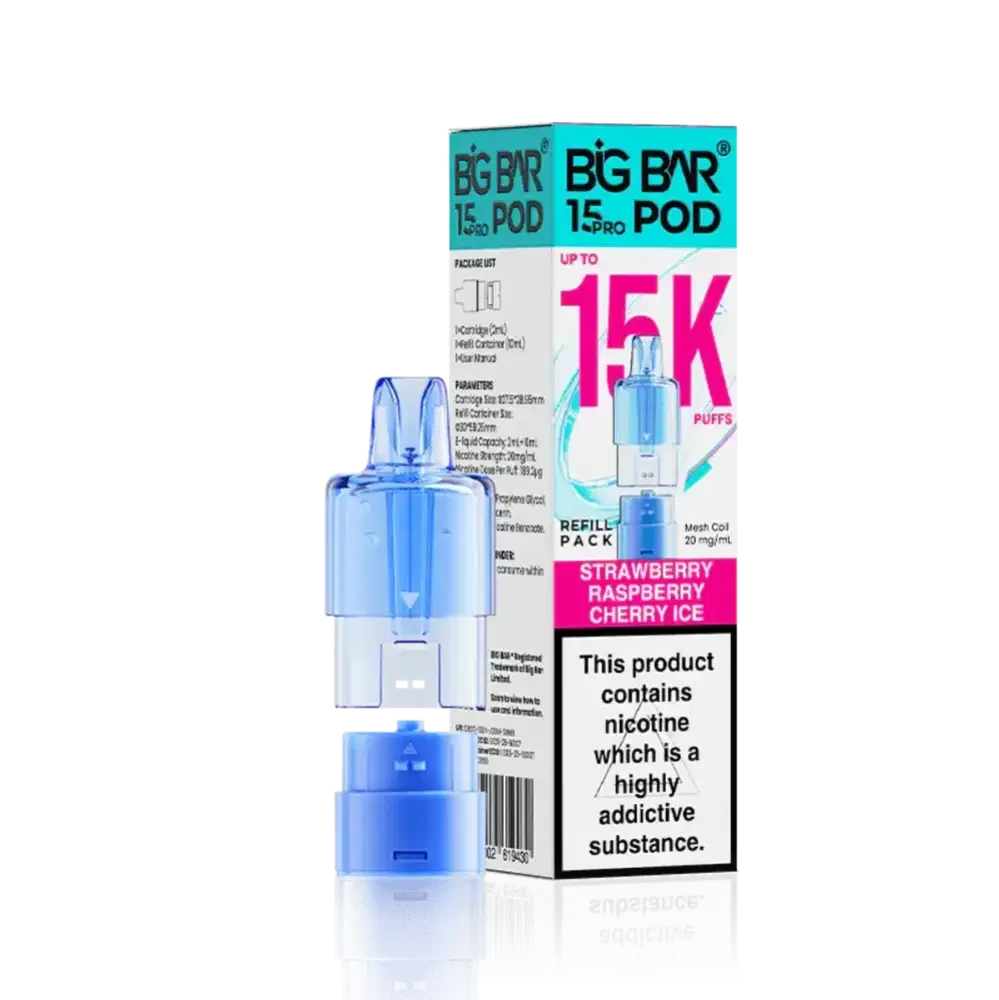 Big Bar Pro 15k Pods Pack of 5 Strawberry Raspberry Cherry Ice