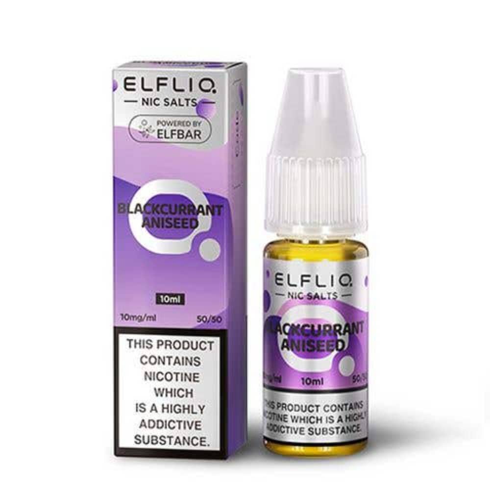 Elf Bar Elfliq Nic Salt E-Liquids 10ml Box of 10 Blackcurrant Aniseed 10mg