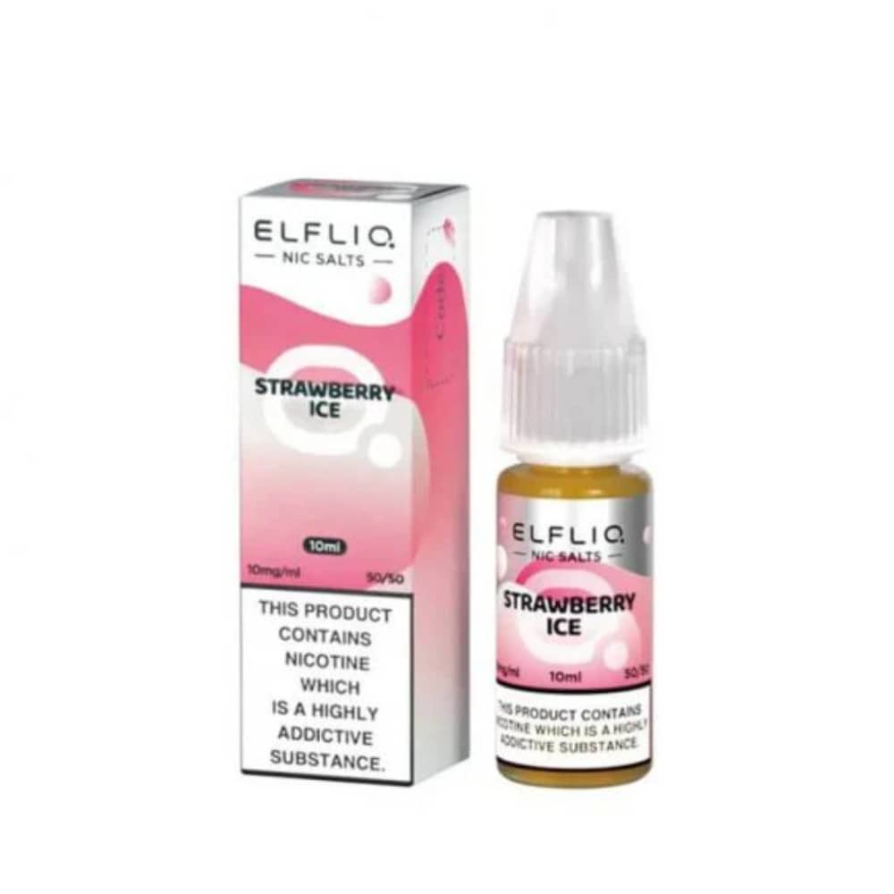 Elf Bar Elfliq Nic Salt E-Liquids 10ml Box of 10 Strawberry Ice 10mg