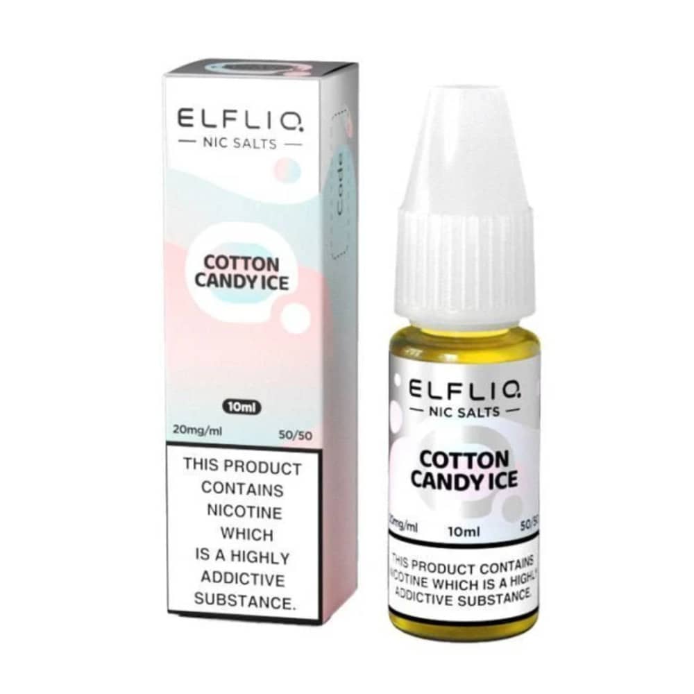 Elf Bar Elfliq Nic Salt E-Liquids 10ml Box of 10 Cotton Candy Ice 20mg
