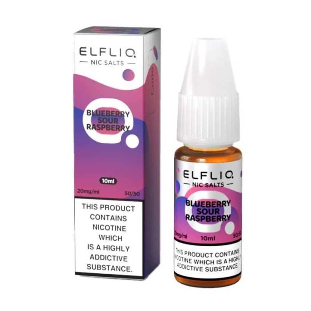 Elf Bar Elfliq Nic Salt E-Liquids 10ml Box of 10 Blue Sour Raspberry 20mg