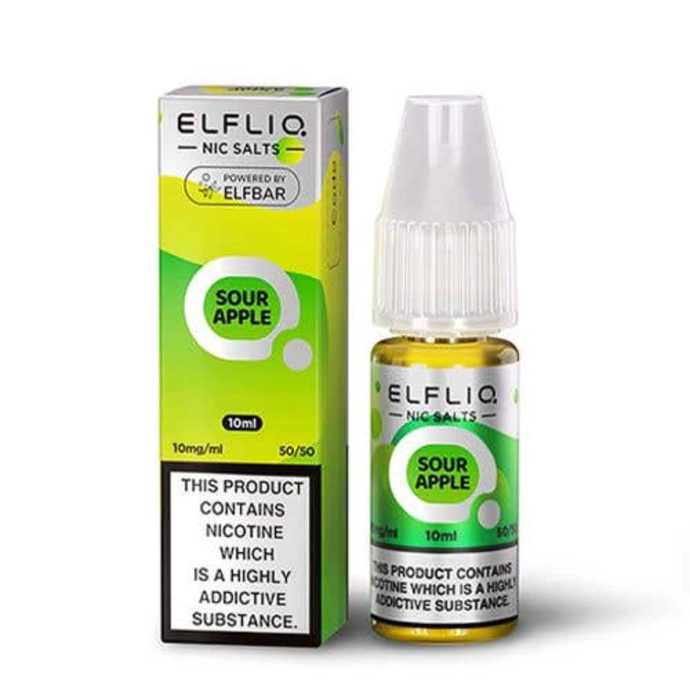 Elf Bar Elfliq Nic Salt E-Liquids 10ml Box of 10 Sour Apple 20mg