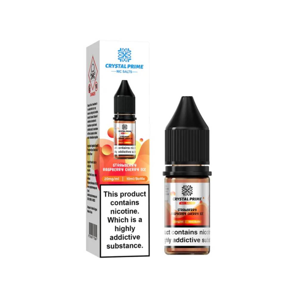 Crystal Prime Nic Salts E-Liquids 10ml Box of 10 Strawberry Raspberry Cherry Ice 10mg