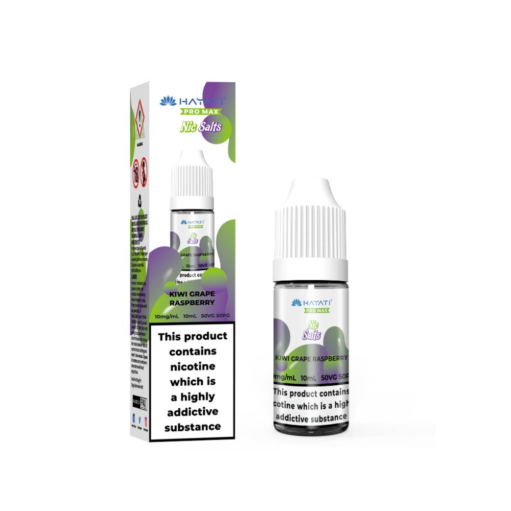 Hayati Pro Max Nic Salts E-Liquids 10ml Box of 10 Kiwi Grape Raspberry 10mg