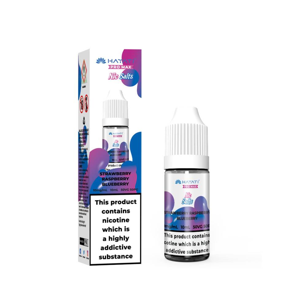 Hayati Pro Max Nic Salts E-Liquids 10ml Box of 10 Strawberry Raspberry Blueberry 10mg