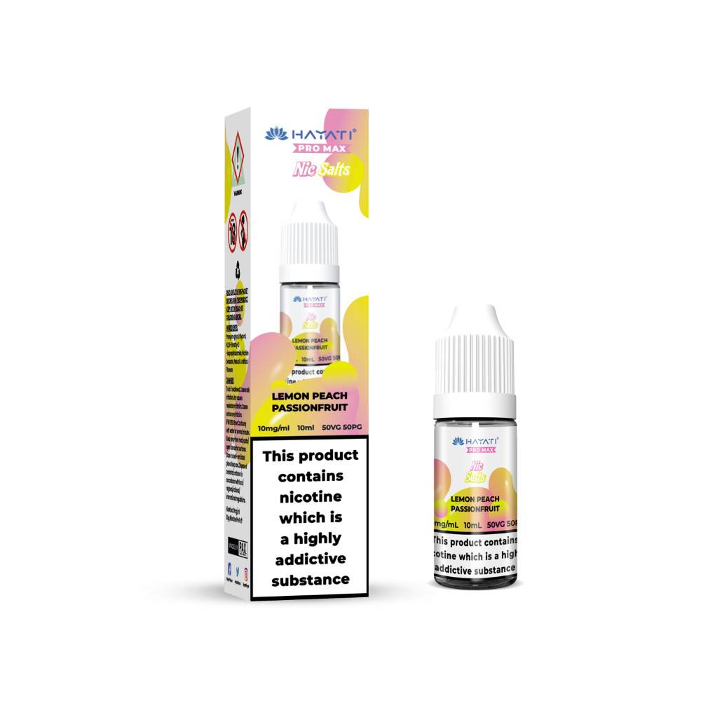 Hayati Pro Max Nic Salts E-Liquids 10ml Box of 10 Lemon Peach Passionfruit 20mg