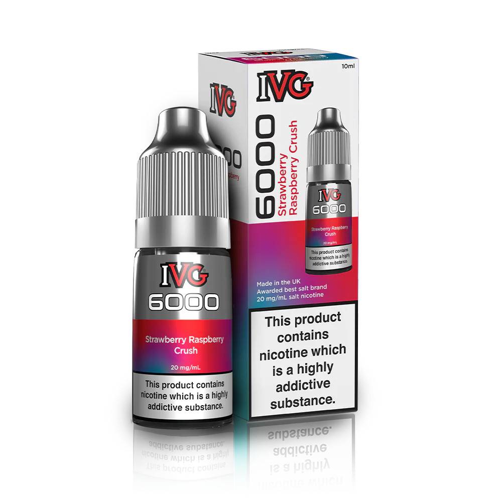 IVG 6000 Nic Salts e liquids 10ml Box of 10 Strawberry Raspberry Crush 10mg