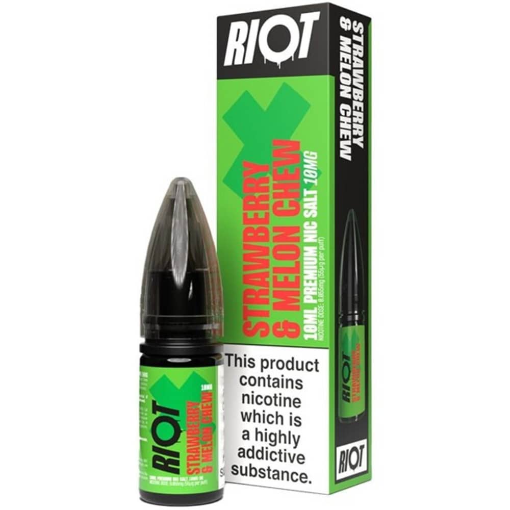 Riot X Nic Salts e liquids 10ml Box of 10 Strawberry Melon Chew 10mg