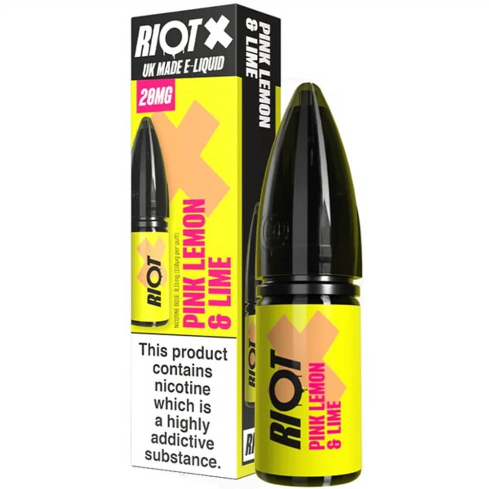 Riot X Nic Salts e liquids 10ml Box of 10 Pink Lemon & Lime 10mg