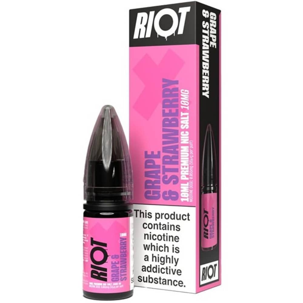 Riot X Nic Salts e liquids 10ml Box of 10 Grape Strawberry 20mg
