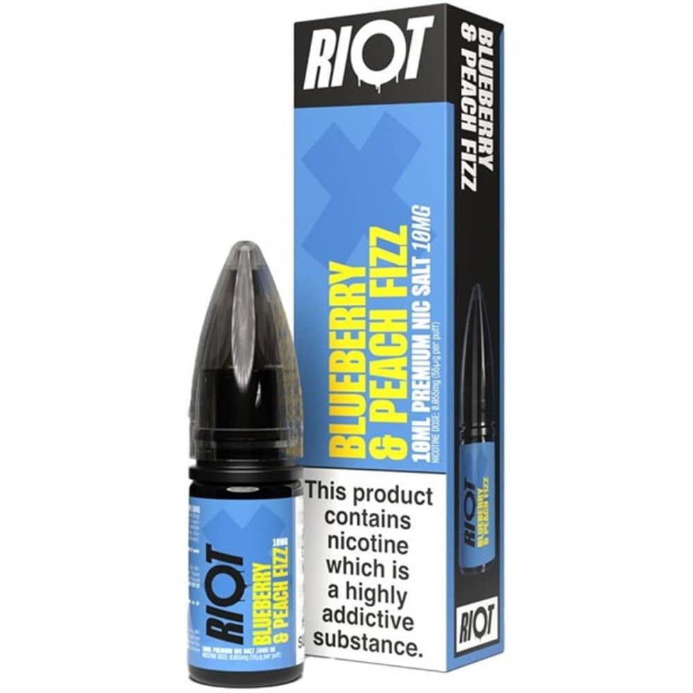 Riot X Nic Salts e liquids 10ml Box of 10 Blueberry Peach Fizz 20mg