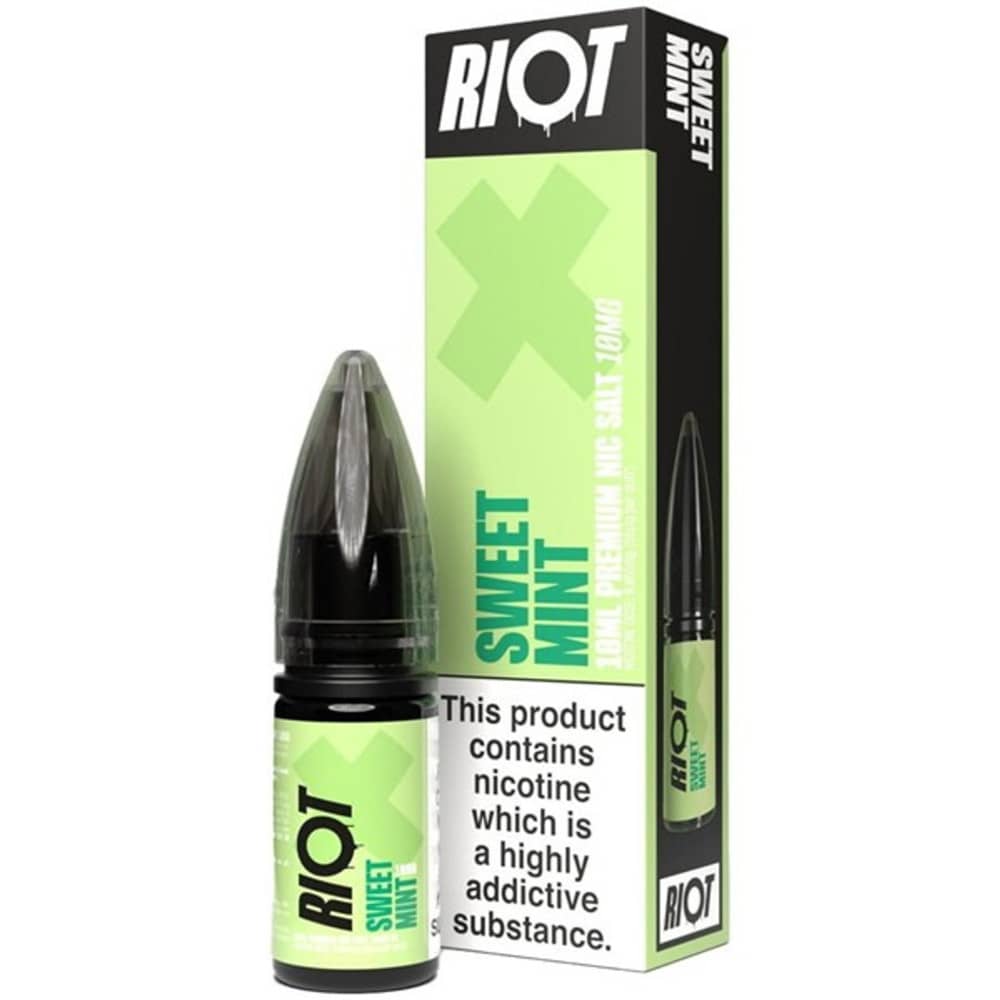 Riot X Nic Salts e liquids 10ml Box of 10 Sweet Mint 20mg