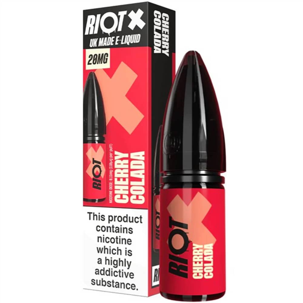 Riot X Nic Salts e liquids 10ml Box of 10 Cherry Colada 20mg