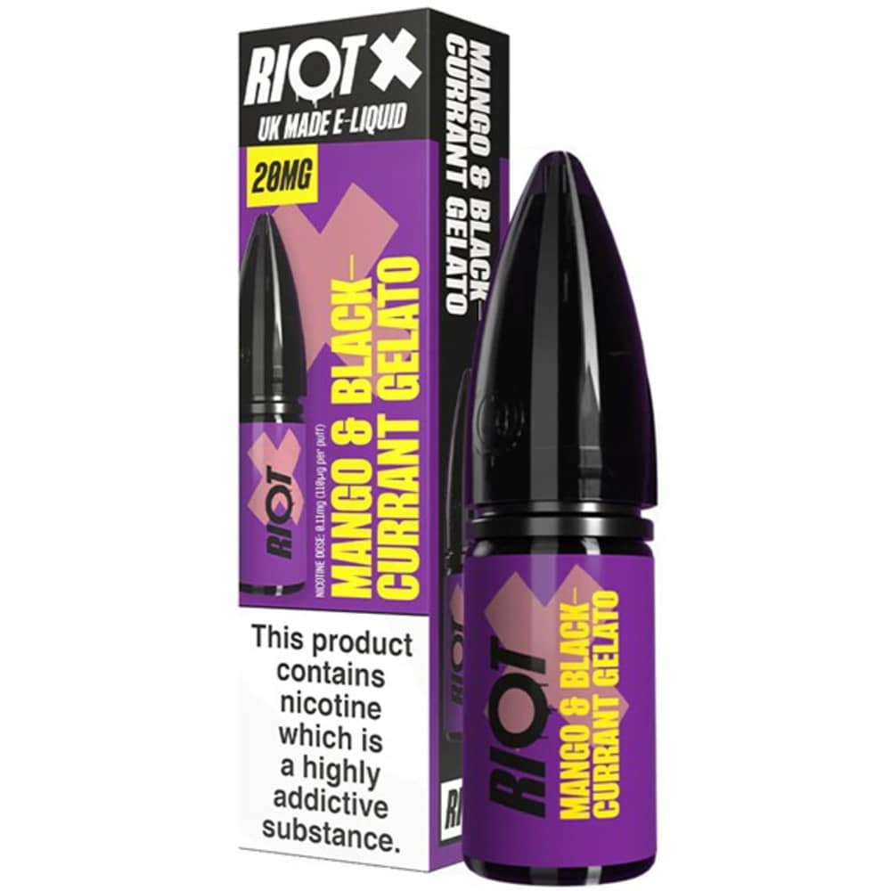 Riot X Nic Salts e liquids 10ml Box of 10 Mango Blackcurrant Gelato 10mg