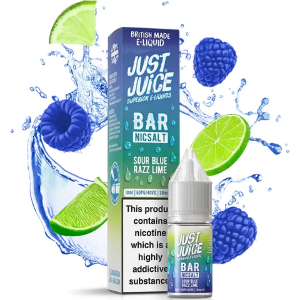 Just Juice Bar Nic Salts e liquids 10ml Box of 10 Sour Blue Razz Lime 20mg