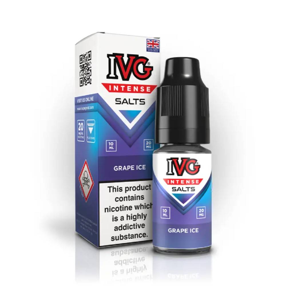 IVG Intense Nic Salts e liquids 10ml Box of 10 Grape Ice 20mg