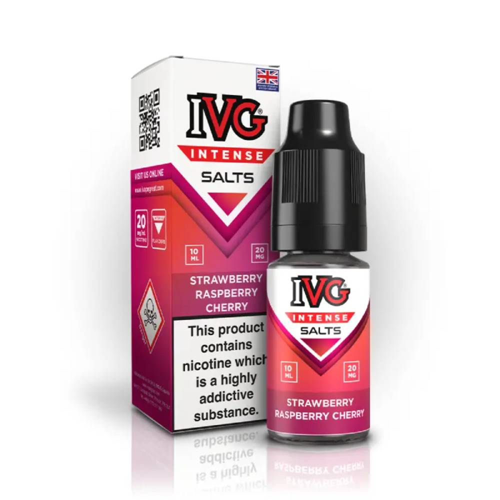 IVG Intense Nic Salts e liquids 10ml Box of 10 Strawberry Raspberry Cherry 10mg