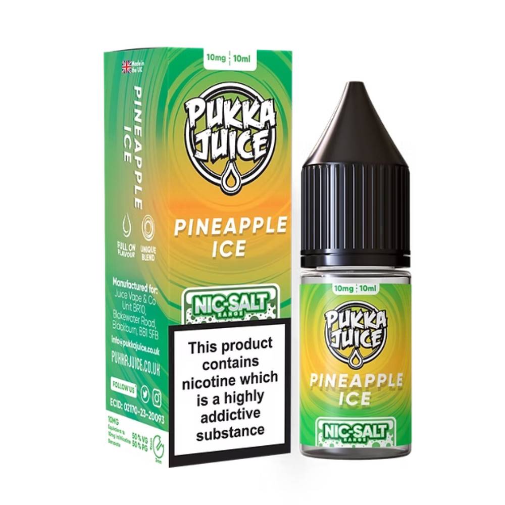 Pukka Juice Nic Salts e liquids 10ml Box of 10 Pineapple Ice 20mg