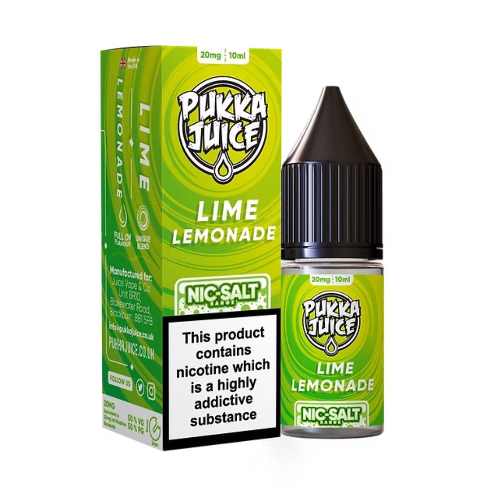 Pukka Juice Nic Salts e liquids 10ml Box of 10 Lime Lemonade 20mg