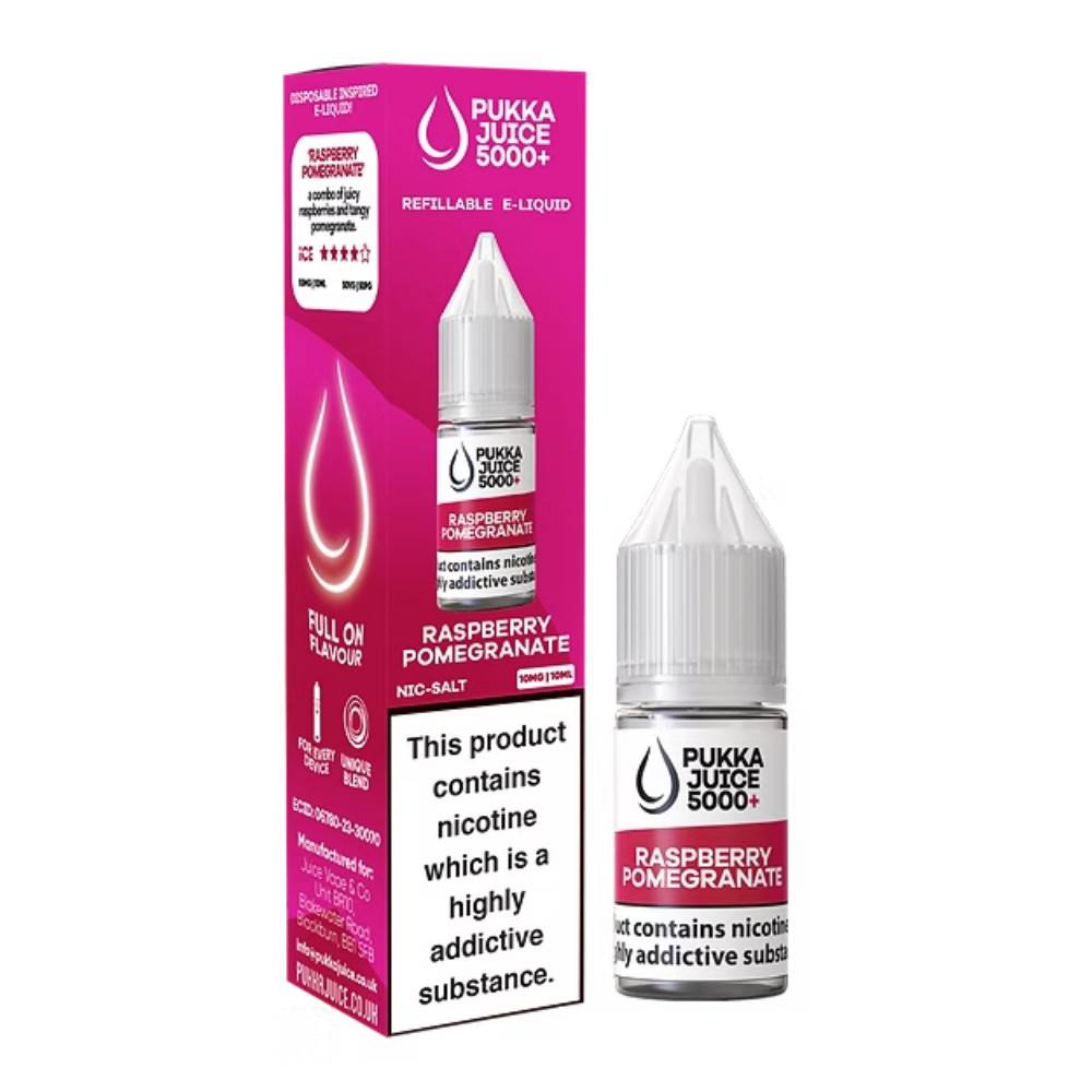 Pukka Juice 5000+ Nic Salts e liquids 10ml Box of 10 Raspberry Pomegranate 10mg
