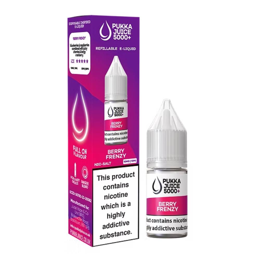 Pukka Juice 5000+ Nic Salts e liquids 10ml Box of 10 Berry Frenzy 10mg