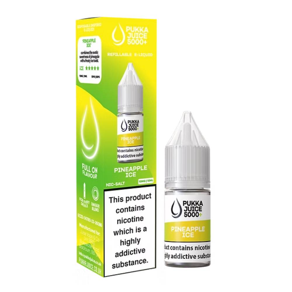 Pukka Juice 5000+ Nic Salts e liquids 10ml Box of 10 Pineapple Ice 20mg