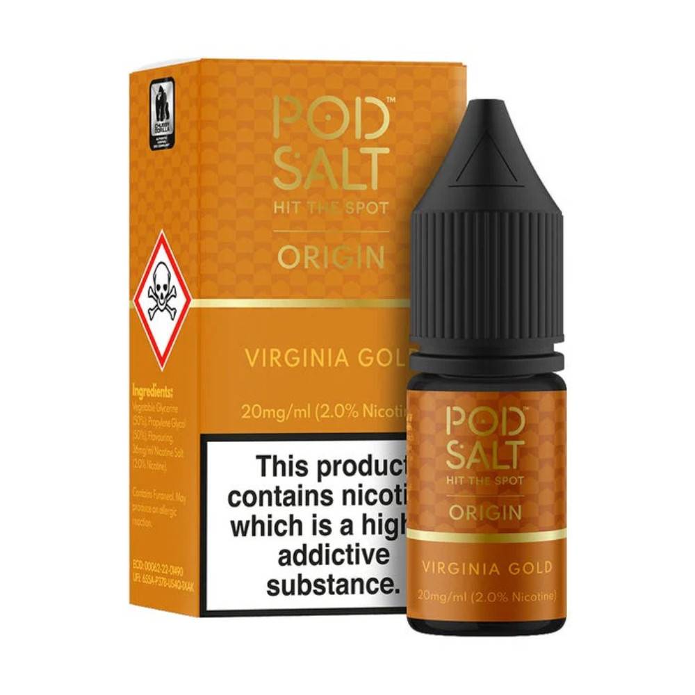 Pod Salt Origin Nic Salts e liquids 10ml Box of 5 Virgina Gold 20mg