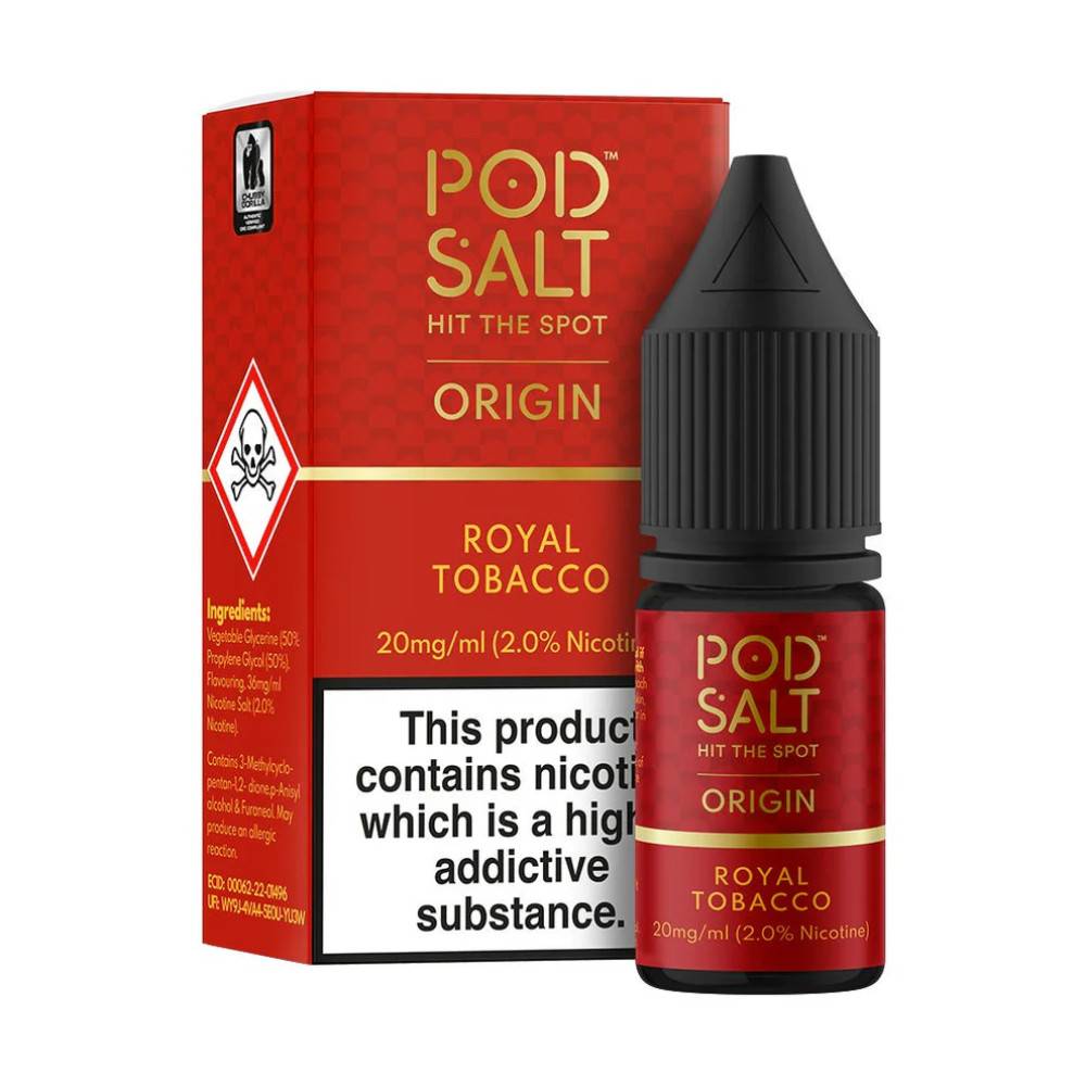 Pod Salt Origin Nic Salts e liquids 10ml Box of 5 Royal Tobacco 20mg
