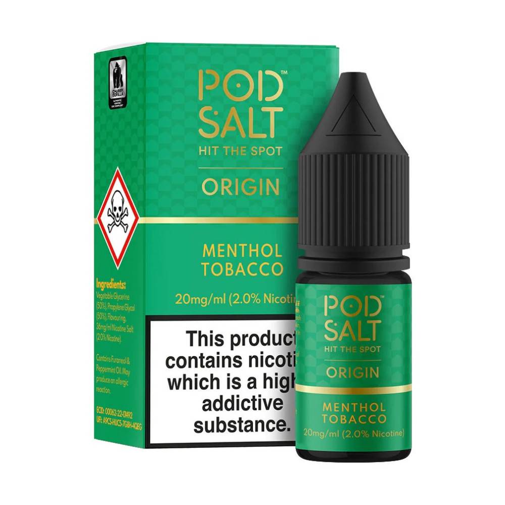 Pod Salt Origin Nic Salts e liquids 10ml Box of 5 Menthol Tobacco 20mg