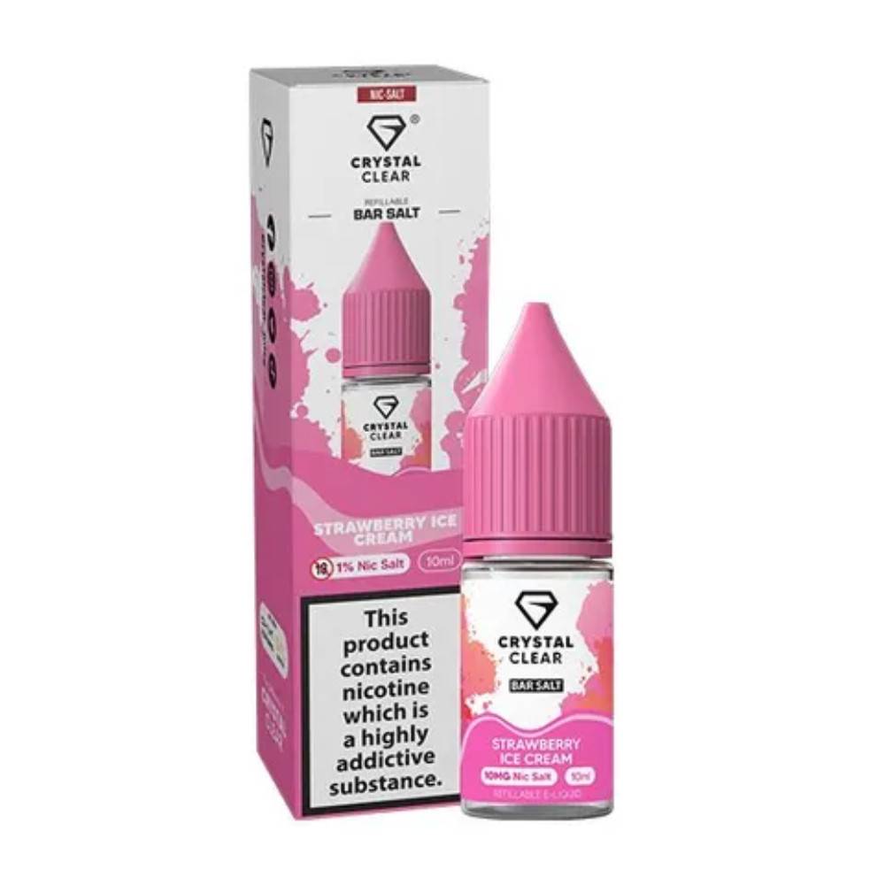 Crystal Clear Nic Salts e liquids 10ml Box of 10 Strawberry Ice Cream 20mg