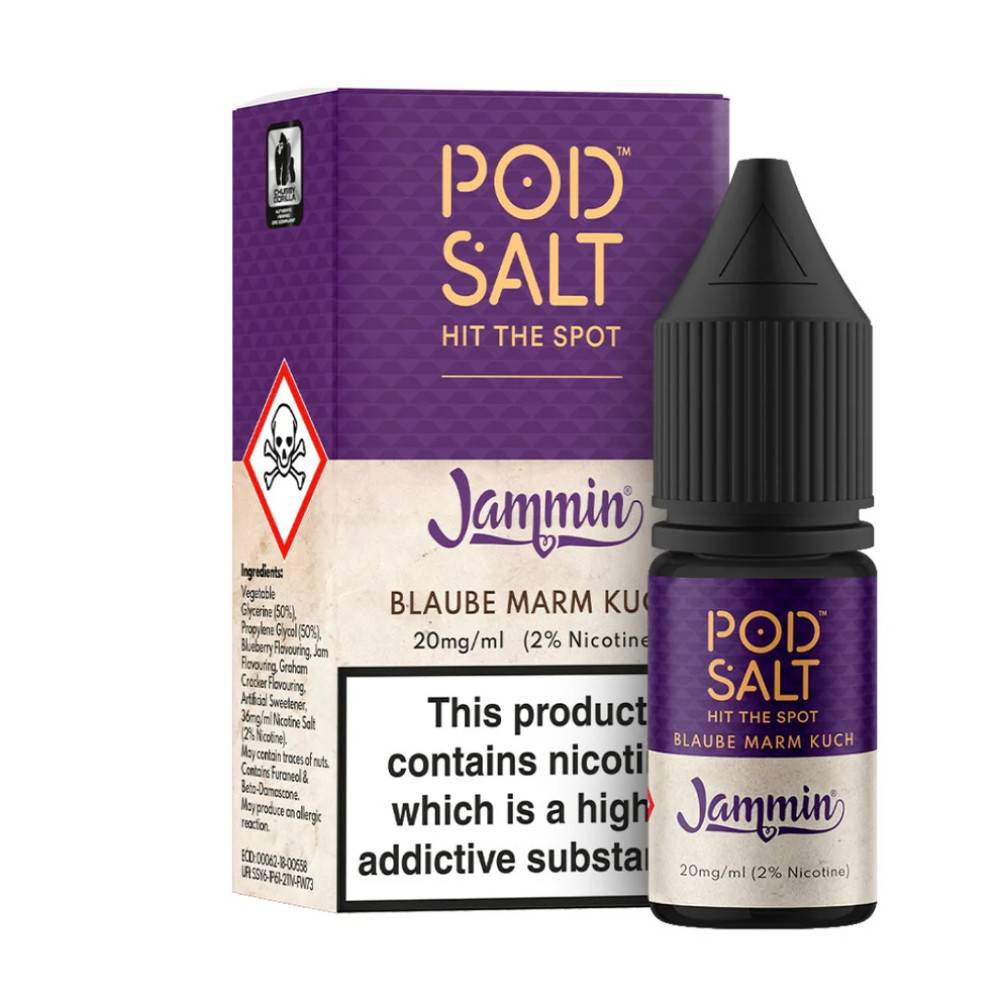 Pod Salt Fusions Nic Salts e liquids 10ml Box of 5 Jammin - Blueberry Jam Tart 11mg