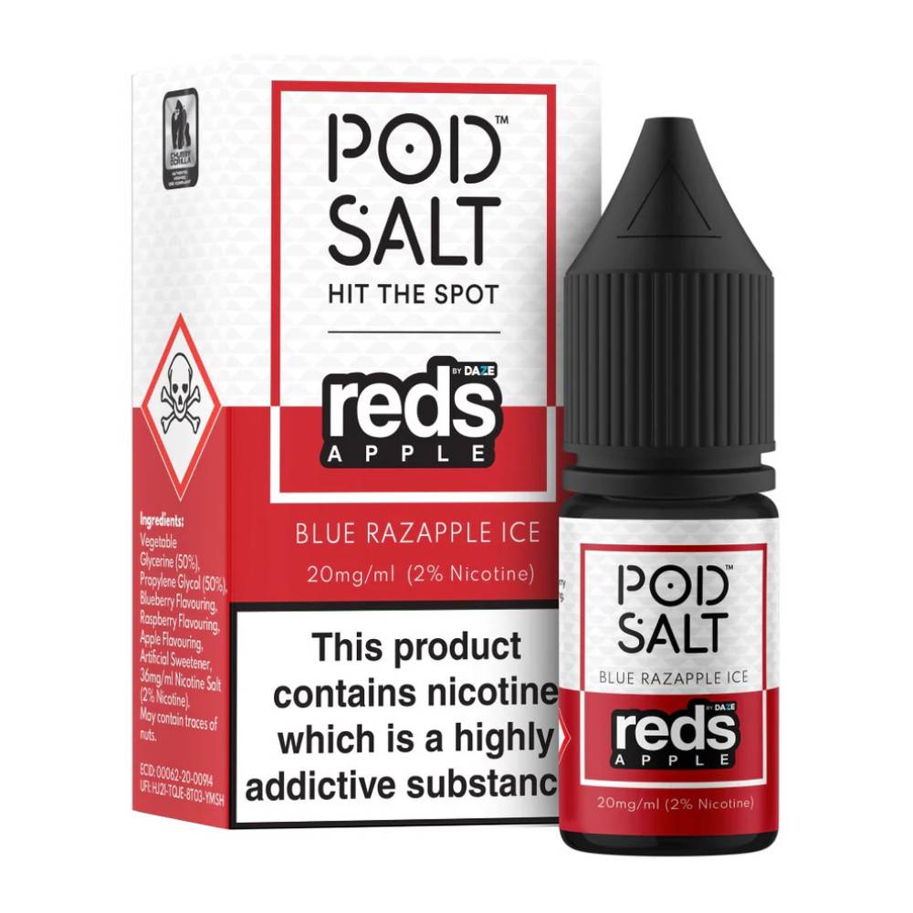Pod Salt Fusions Nic Salts e liquids 10ml Box of 5 Reds Apple - Blue Razapple Ice 11mg