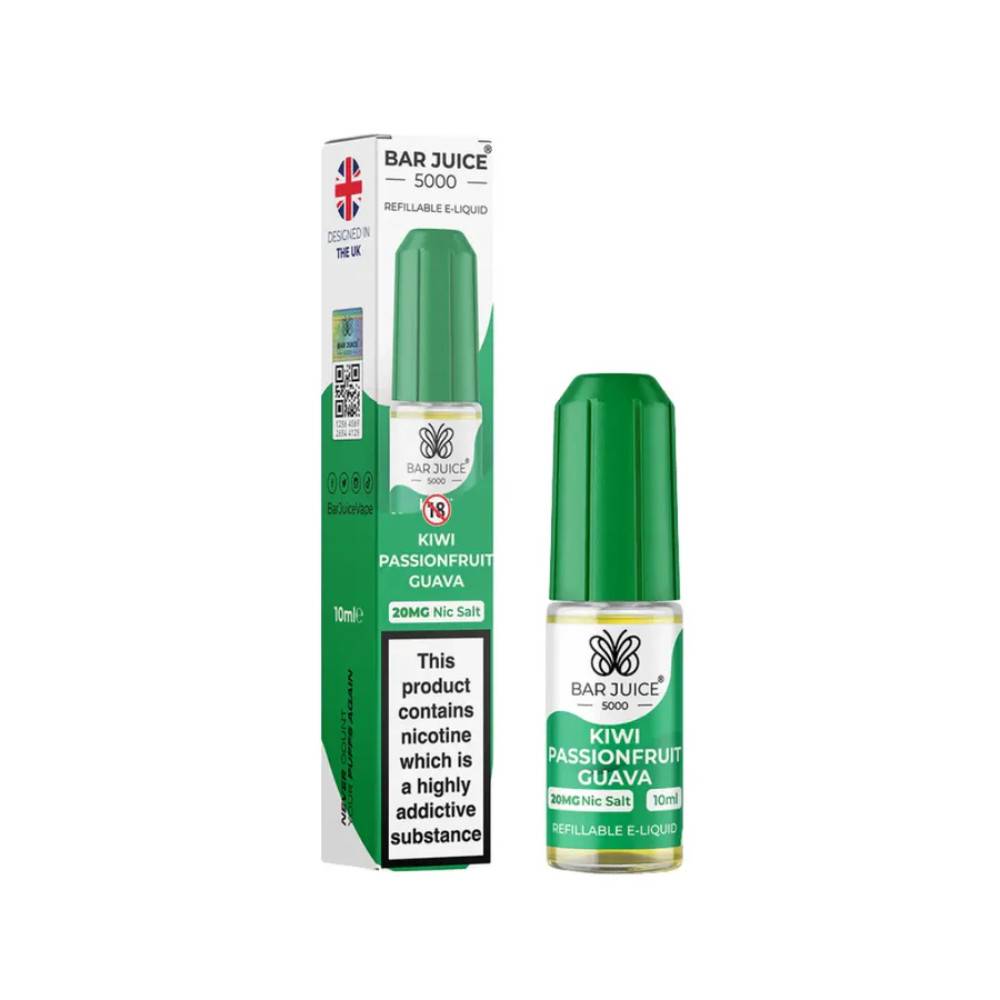 Bar Juice Nic Salts E-Liquids 10ml Box of 10 Kiwi Passionfruit Guava 10mg