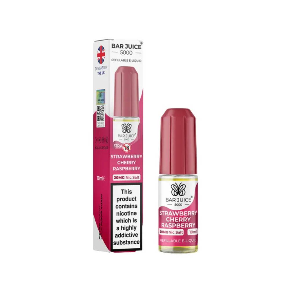 Bar Juice Nic Salts E-Liquids 10ml Box of 10 Strawberry Cherry Raspberry 10mg