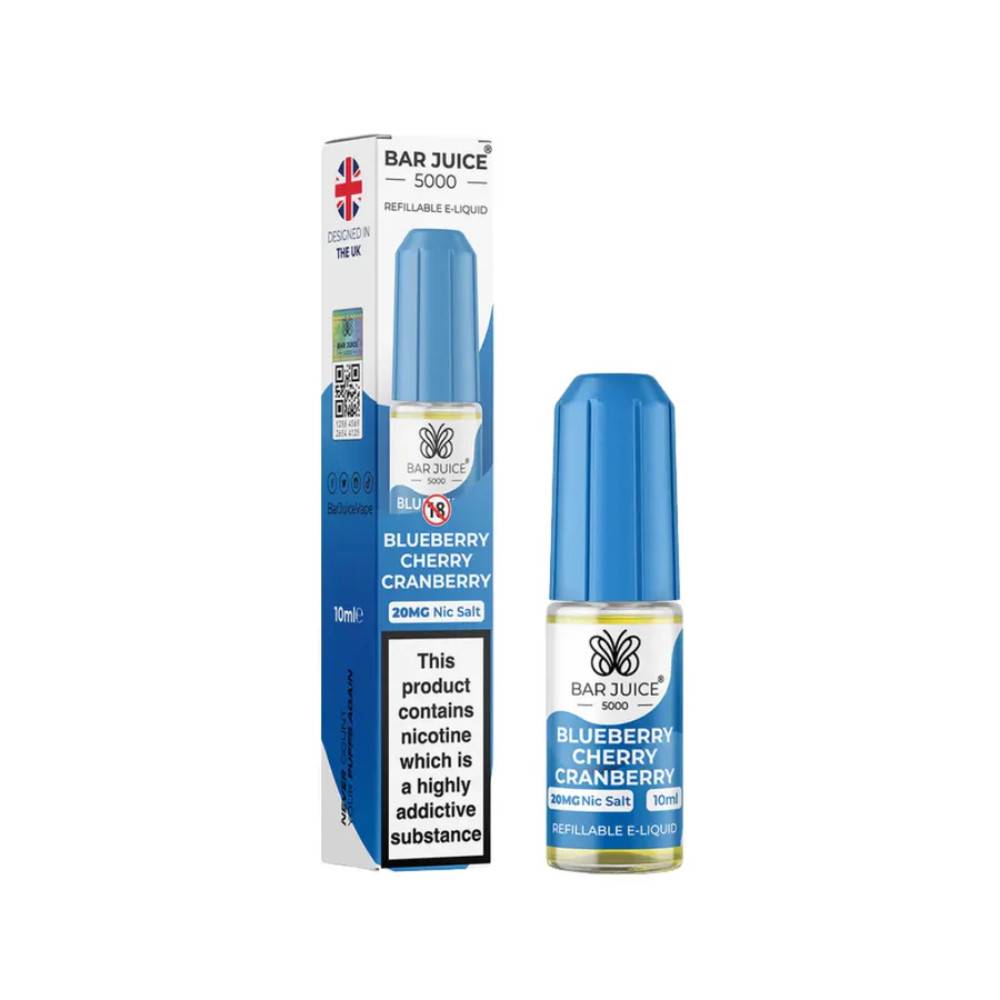 Bar Juice Nic Salts E-Liquids 10ml Box of 10 Blueberry Cherry Cranberry 20mg