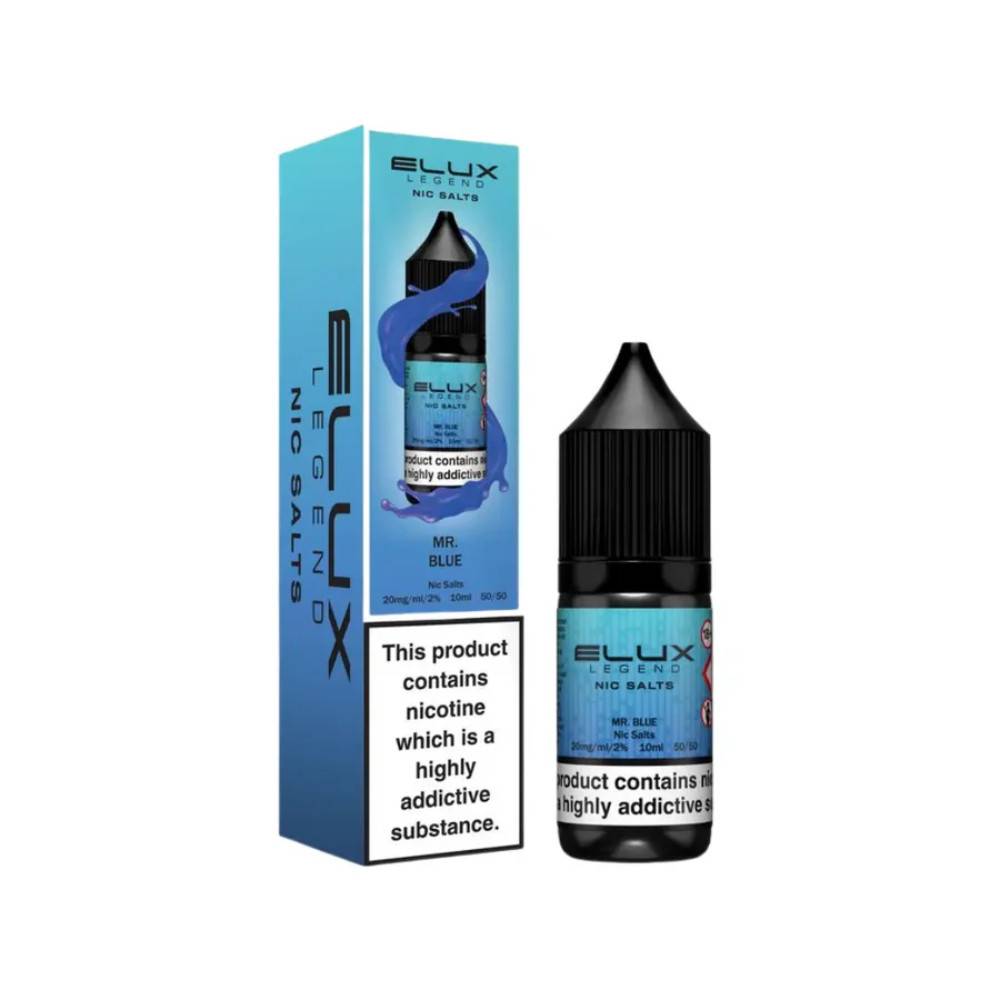 Elux Legend Nic Salts E-Liquids 10ml Box of 10 Mr Blue 10mg