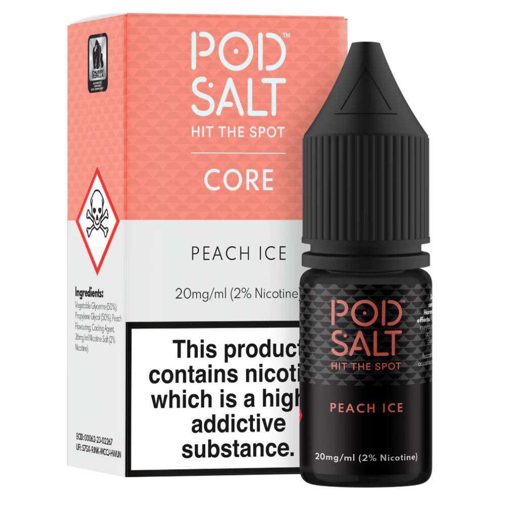 Pod Salt Core Nic Salts e liquids 10ml Box of 5 Peach Ice 11mg