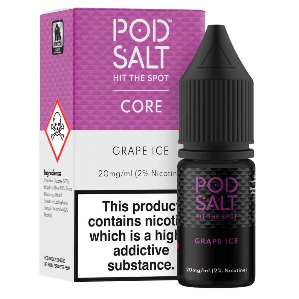 Pod Salt Core Nic Salts e liquids 10ml Box of 5 Grape Ice 20mg